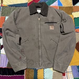 Vintage 90s Carhartt Detroit J97DES Desert Grey Distressed Chore Jacket Medium